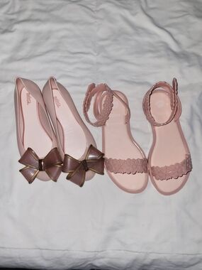 2 Melissa Pink Bow Ballet Flats and Pink Floral Ankle-Strap Sandals
